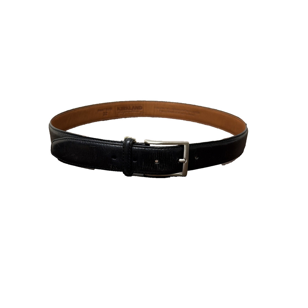 Kirkland Signature Men Black Leather Belt 32 Italian Full Grain Dress Used Worn